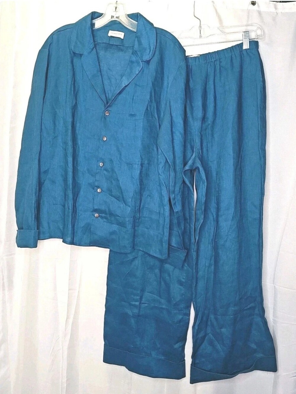 Dream Mirth XL Pajamas European Linen Ocean Blue Wide Cuffed Lounge 2Pc Set Nwot